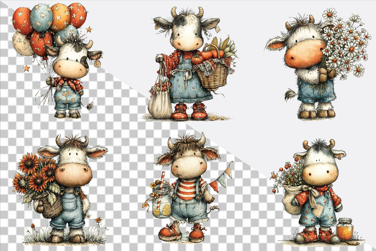 Watercolor Summer Cow Clipart,, an Illustration by SVGArt (Photo 2 of 9)