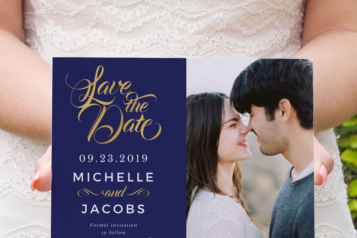 Modern gold blue calligraphy invites, an Invitation Template by Inkpower (Photo 5 of 7)