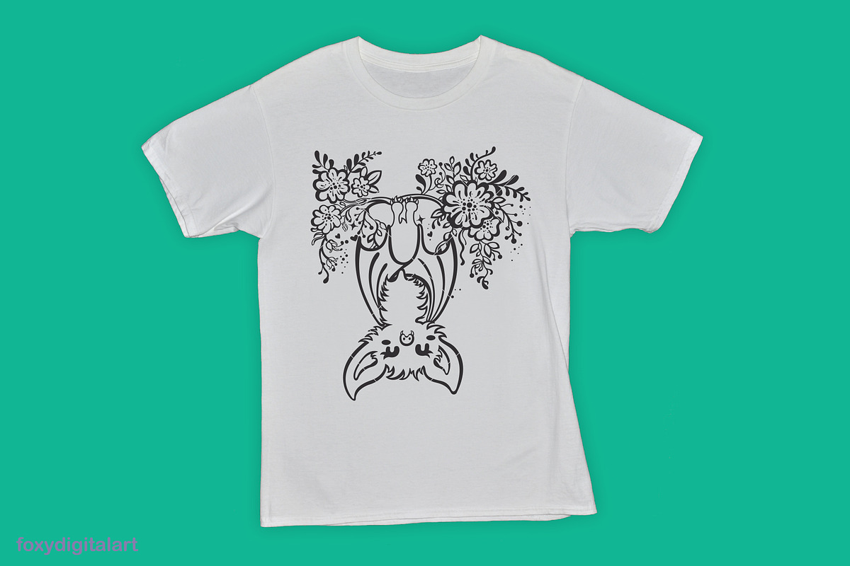 Cute Hanging Bat with Flowers SVG, an Animal Illustration by FOXYdigitalart (Photo 2 of 3)