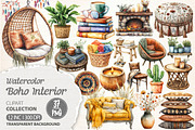 Watercolor Boho Interior Clipart, an Illustration by Dream Creation (Thumbnail 1 of 7)