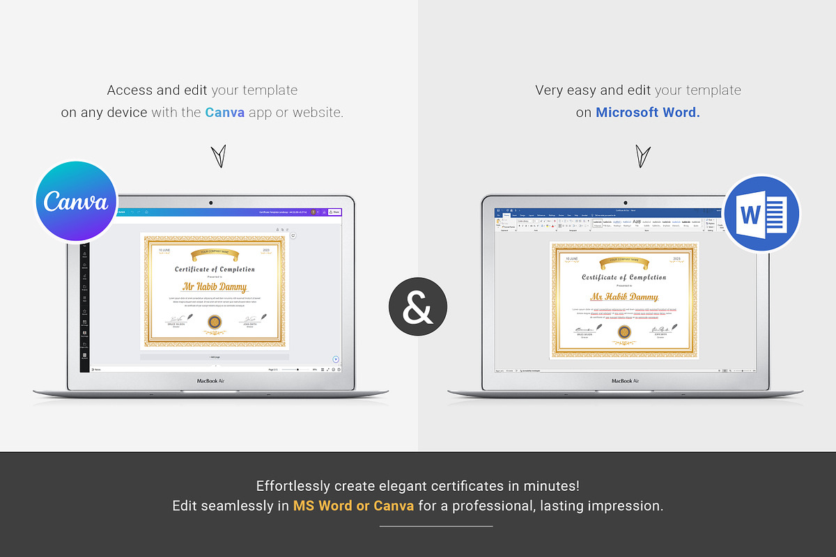 Certificate Template | Canva & Word, a Stationery Template by TelaTemplates (Photo 4 of 4)