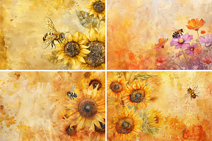 Watercolor Sunflower Honey Bee