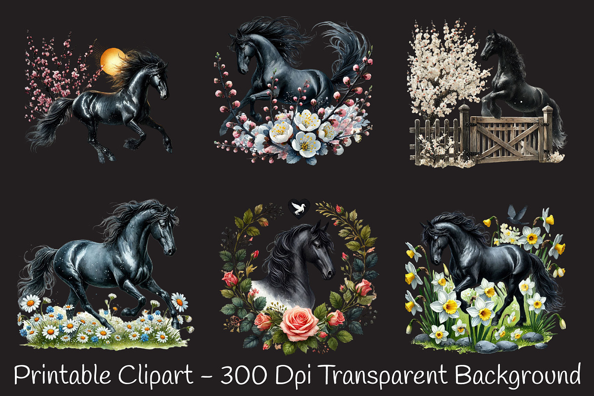 Spring black horse clipart, an Illustration by RobertsArt (Photo 7 of 7)