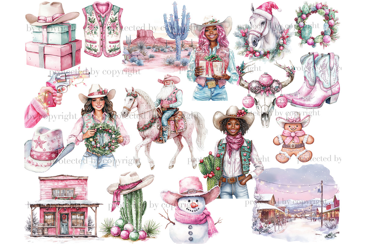 Western Christmas Clipart, a Seasonal Illustration by GlamArtZhanna (Photo 3 of 6)