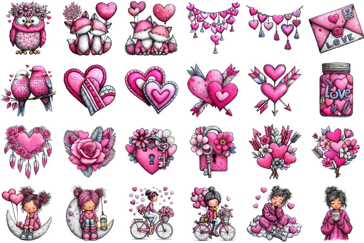 Whimsical Valentine’s Day Clipart, an Illustration by DreamCafeArt (Photo 2 of 6)