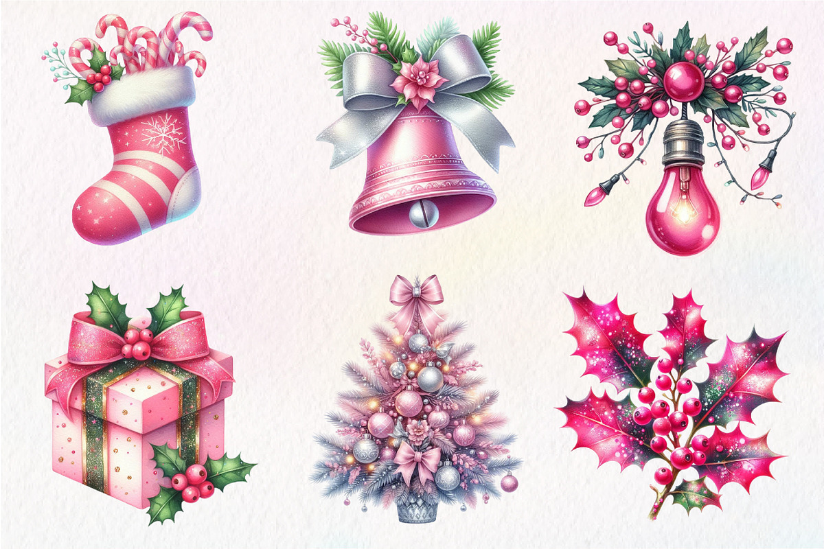 Pink Christmas Sublimation Clipart, an Illustration by Dream Creation (Photo 5 of 5)