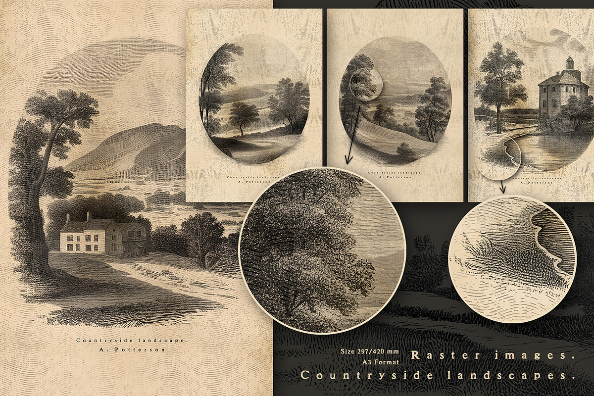 VINTAGE ENGRAVING LANDSCAPES, an Illustration by Luna Dreams (Photo 2 of 6)