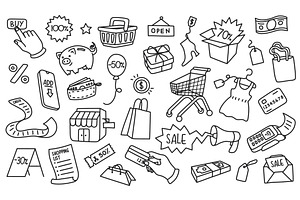 Shopping doodle. Wallet, card and, an Illustration by winwin.art