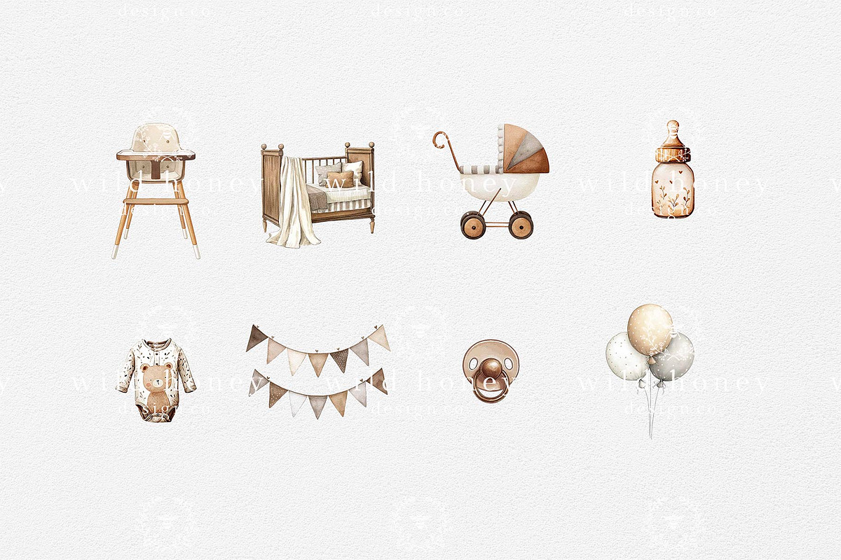 Baby Neutrals Watercolor Clipart, a Person Illustration by Wild Honey Design Co. (Photo 3 of 5)