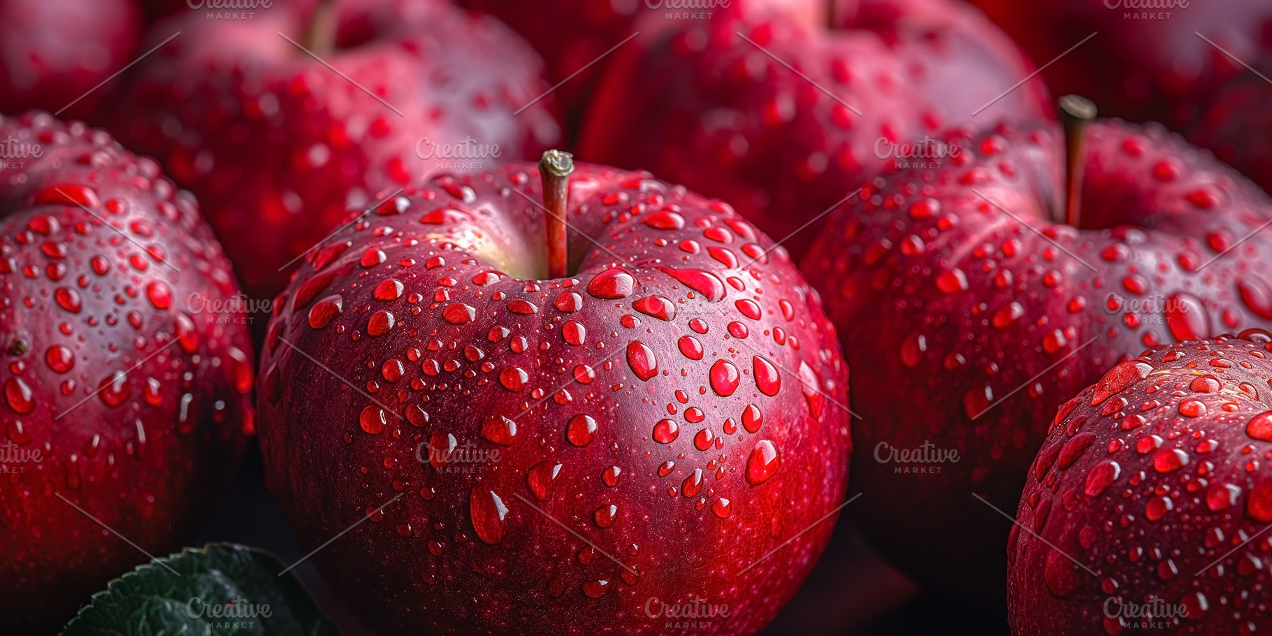 Fresh, vibrant red apples glisten with dew, showcasing their nat, a Food & Drink Photo by ImageMir