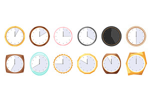 Clock faces set, wall kitchen or, an Object Illustration by Lemberg Vector