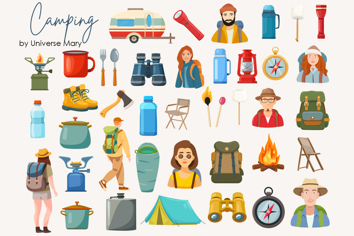 Camping Vector Clipart Set, a Person Illustration by Universe Mary (Photo 3 of 9)