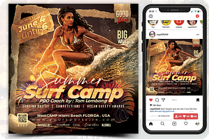 Summer Surf Camp Flyer Template, a Flyer Template by regalDRAW