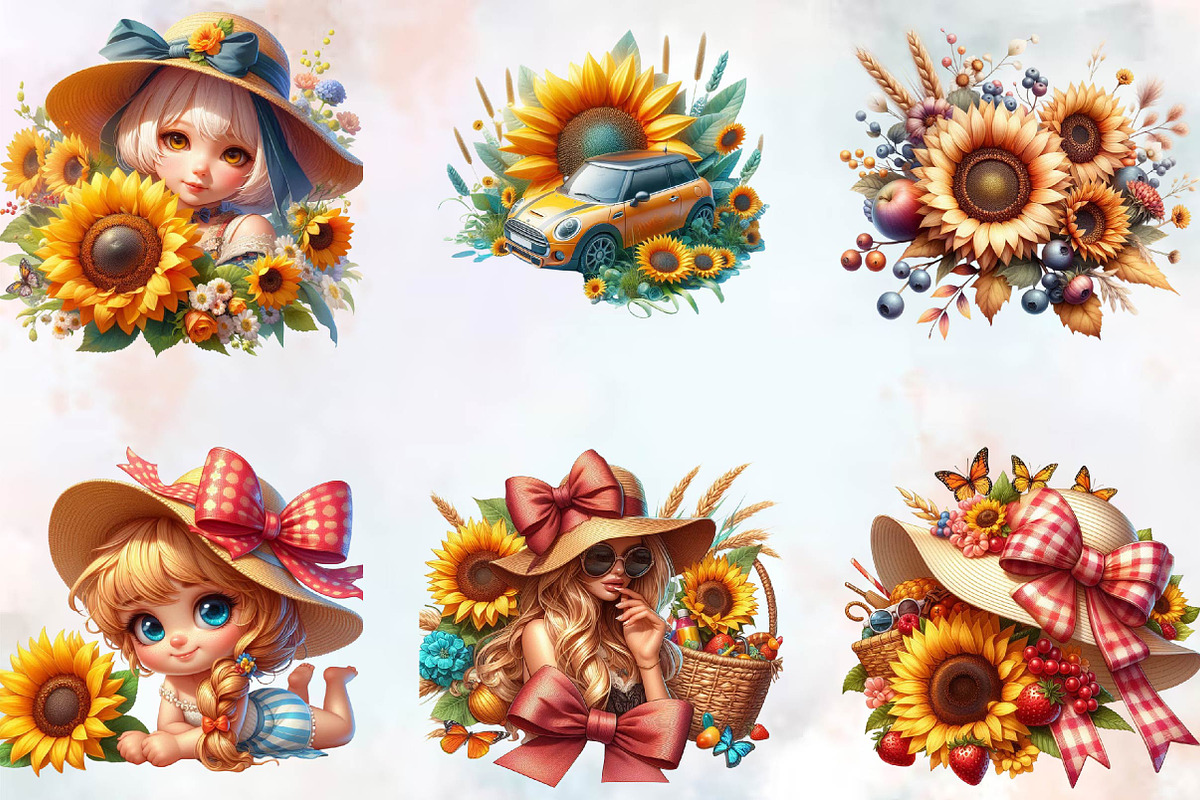 Watercolor Summer Sunflower Clipart, an Illustration by SVGArt (Photo 3 of 8)