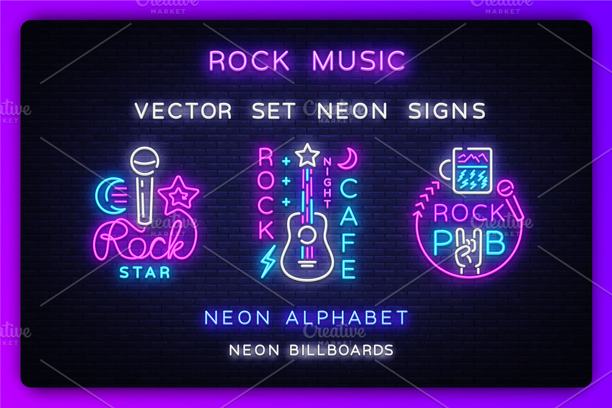 Rock Music Neon Signs, a Texture Illustration by Soifer Design