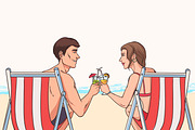 Man and woman on sandy beach, a Seasonal Illustration by Good Studio (Thumbnail 1 of 3)