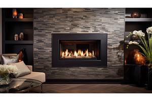 gas fireplace installation ai, an Industrial Photo by pikepicture