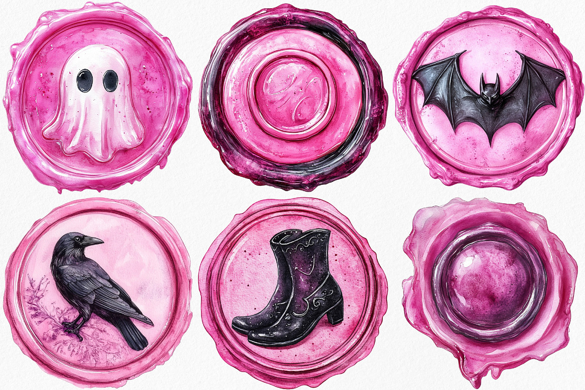 Halloween Black Pink Wax Seal, an Illustration by Canvas Craft (Photo 3 of 8)