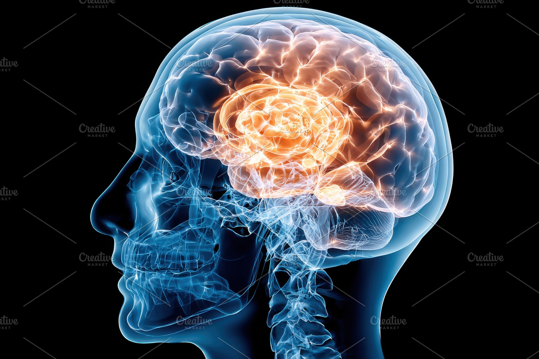 Glowing brain with particle inside, a Health & Medical Photo by AlyaAnd