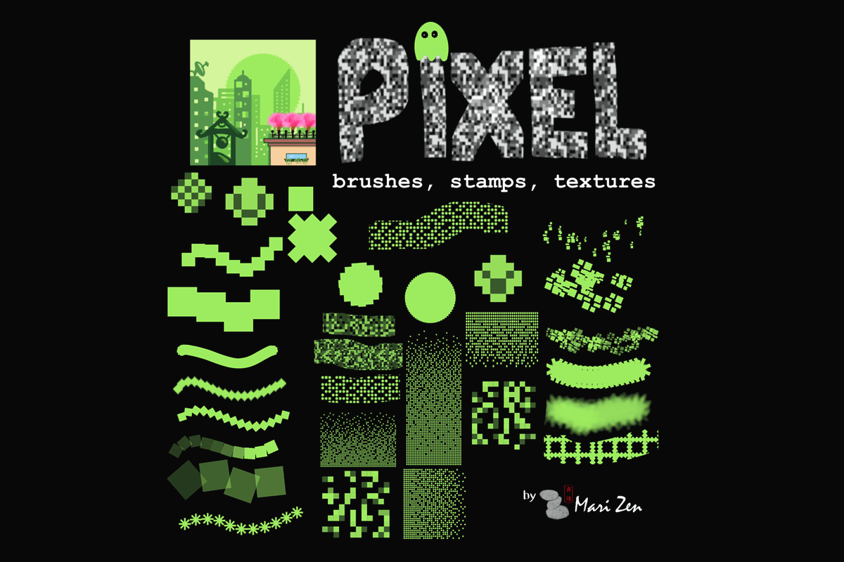 79 Pixel Art Brushes for Procreate, a Brush Add-On by byMariZen (Photo 4 of 4)