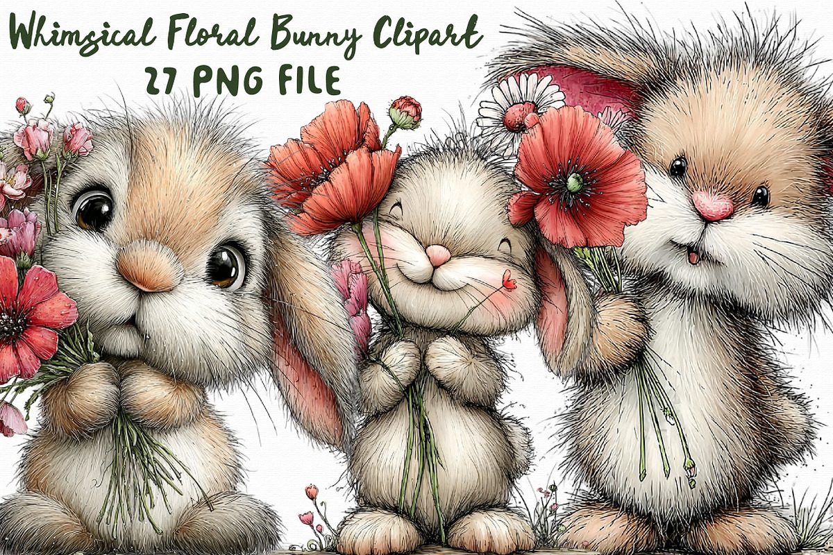 Whimsical Floral Bunny Clipart, an Illustration by Libby Wishes (Photo 1 of 4)