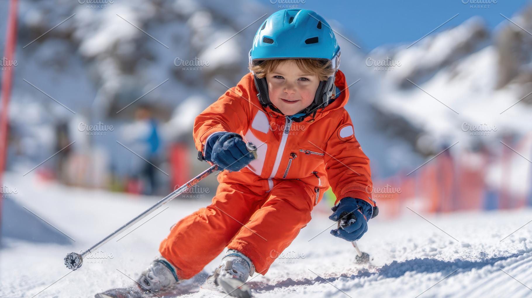 Young child skiing on snowy slope, a Sports & Recreation Photo by AlyaAnd