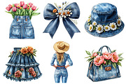 Vintage Denim Spring Clipart, an Illustration by SinaCreation (Thumbnail 2 of 5)