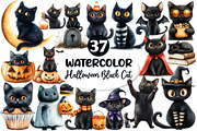 Halloween Whimsical Black Cat Clipar, an Illustration by Dream Creation (Thumbnail 1 of 7)