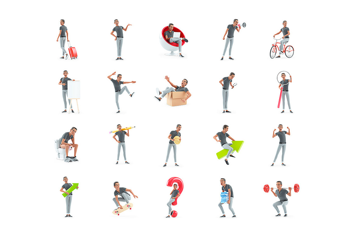 Character Man – Set of 50 Poses, a Person Illustration by 3DMask (Photo 4 of 6)