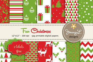 Fun Christmas Digital Papers, a Pattern Graphic by JennyL Designs