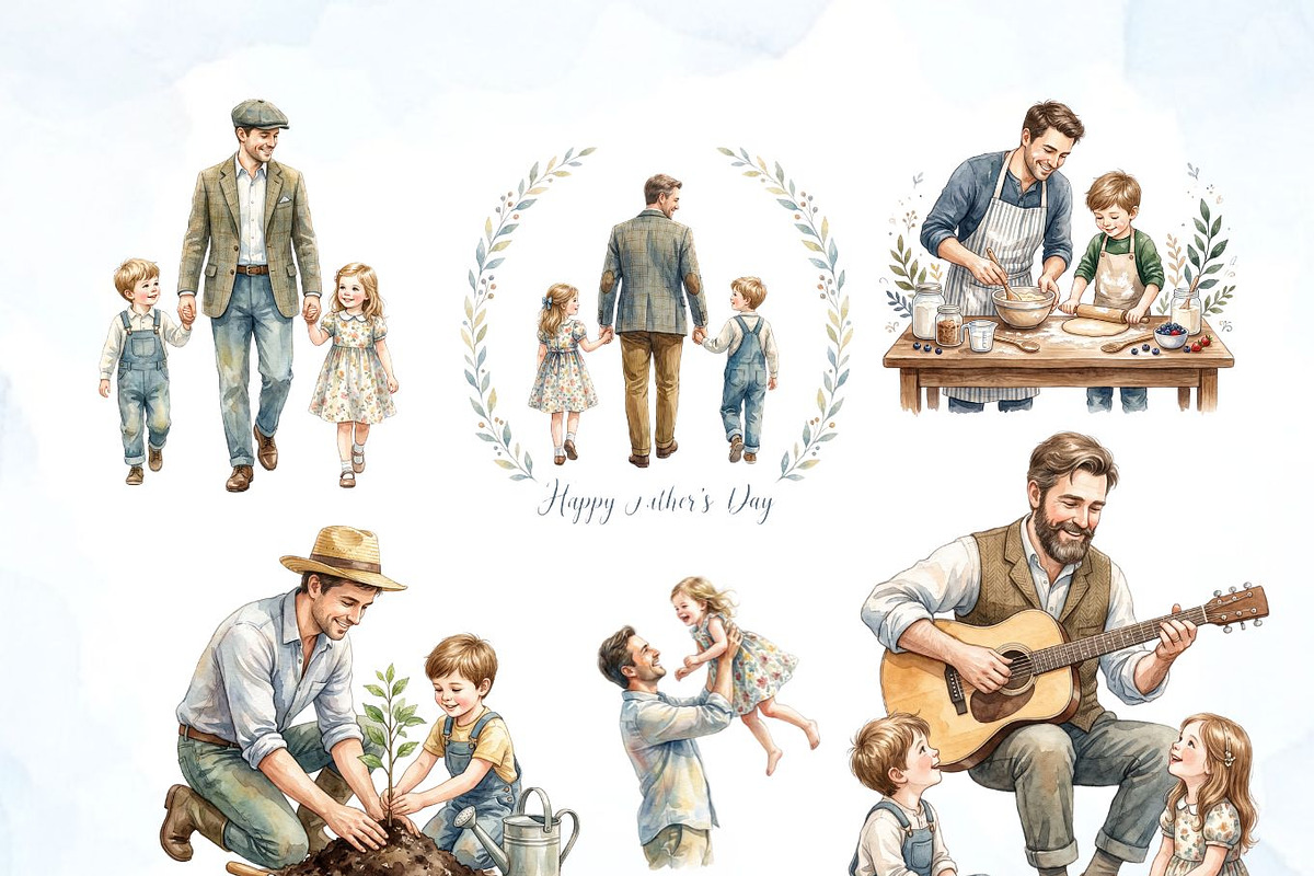 Father's Day Watercolor Clipart Set, a Decorative Illustration by Arslan (Photo 3 of 8)