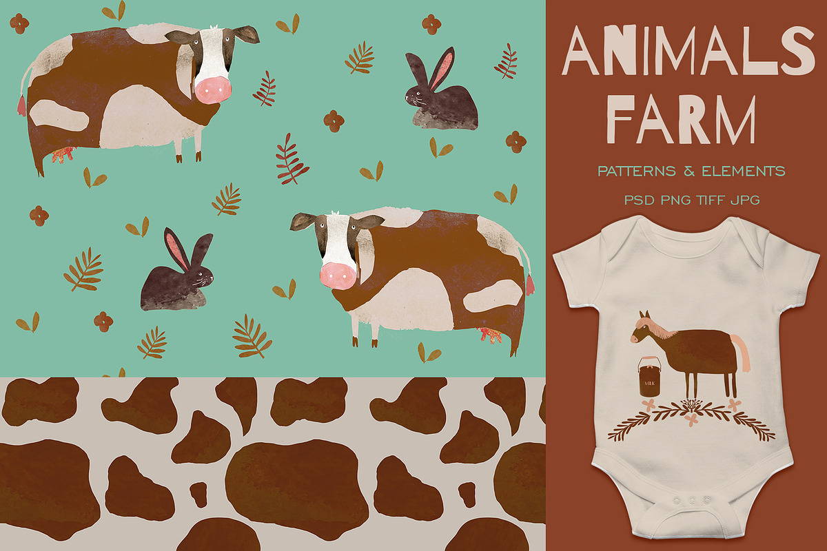 Animal Farm Watercolor Patterns, a Pattern Graphic by watercolor kamill (Photo 1 of 12)