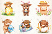 Highland Cow Easter Clipart, an Illustration by Watercolor design (Thumbnail 2 of 4)