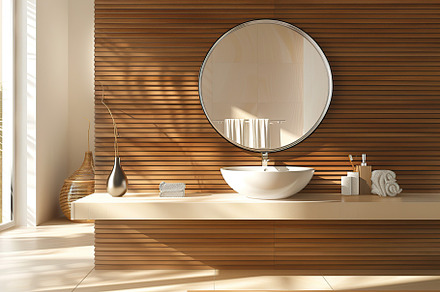 New bathroom with modern sink and mirror, a Beauty & Fashion Photo by AlyaAnd