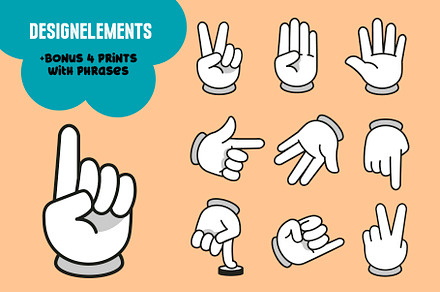 Cartoon Hands, Gestures with Signs