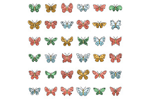 Butterfly Insect Icons Set Vector