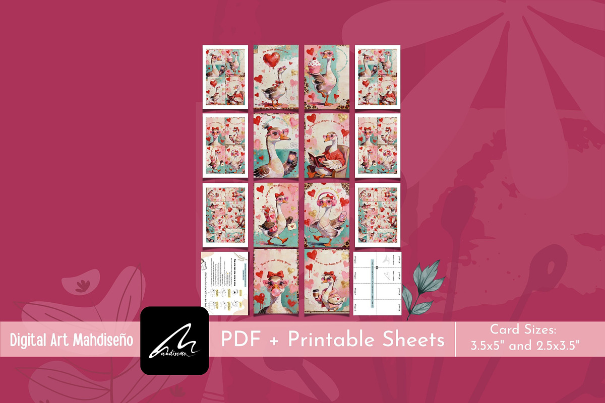 Sassy Goose Valentine Print Set Card, a Card Template by Digital Art Mahdiseño (Photo 3 of 11)