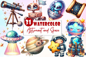 Watercolor Astronaut Space Clipart, an Illustration by Watercolor design