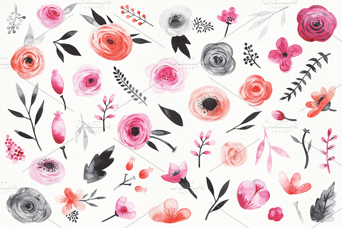 watercolor rose & black set, an Illustration by artnLera (Photo 3 of 3)