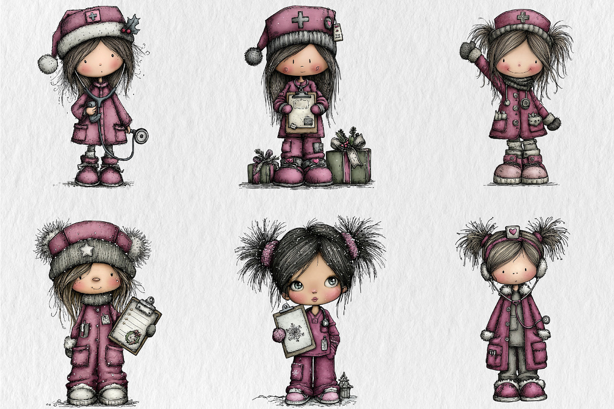 Whimsical Christmas Nurse Girls Clip, a Seasonal Illustration by Rose Art (Photo 2 of 6)