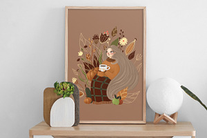 Fall Girl Autumn Leaves Poster Print