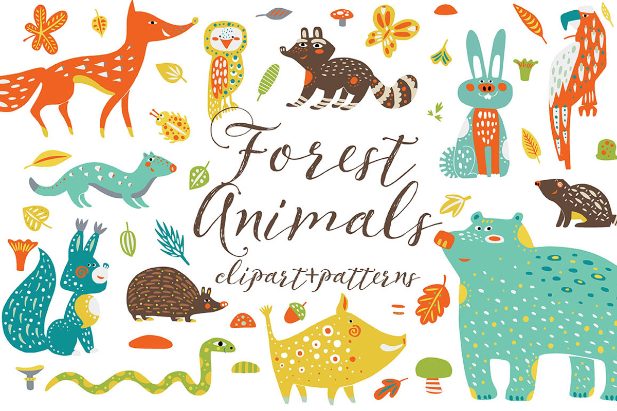 Cute Forest Animals Clipart, an Animal Illustration by PicByKate (Photo 1 of 8)
