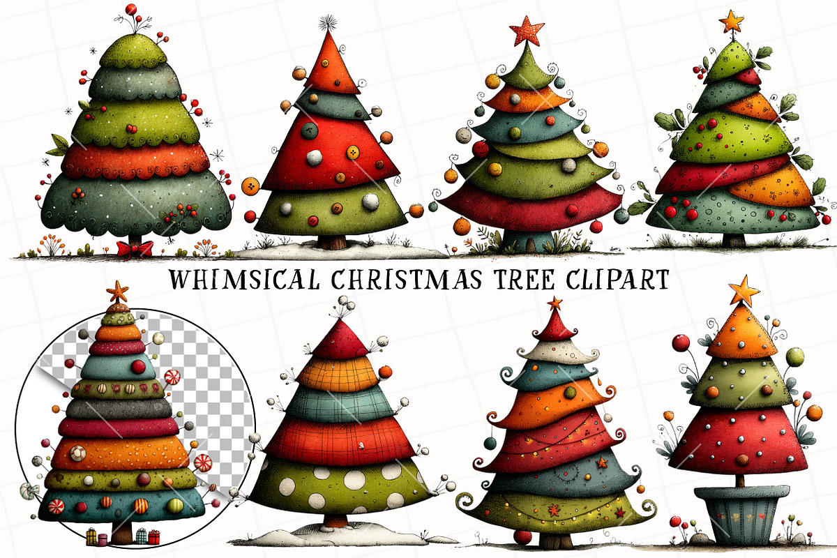 Whimsical Christmas Tree Clipart, an Illustration by OK Design (Photo 2 of 6)