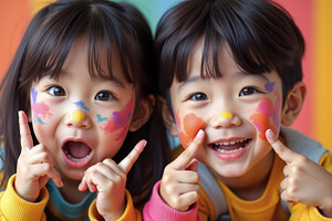 Happy children with face paint playi, a Person Photo by angellodeco