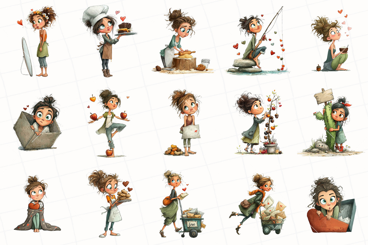 Quirky Valentine Girl Clipart, an Illustration by OK Design (Photo 3 of 6)