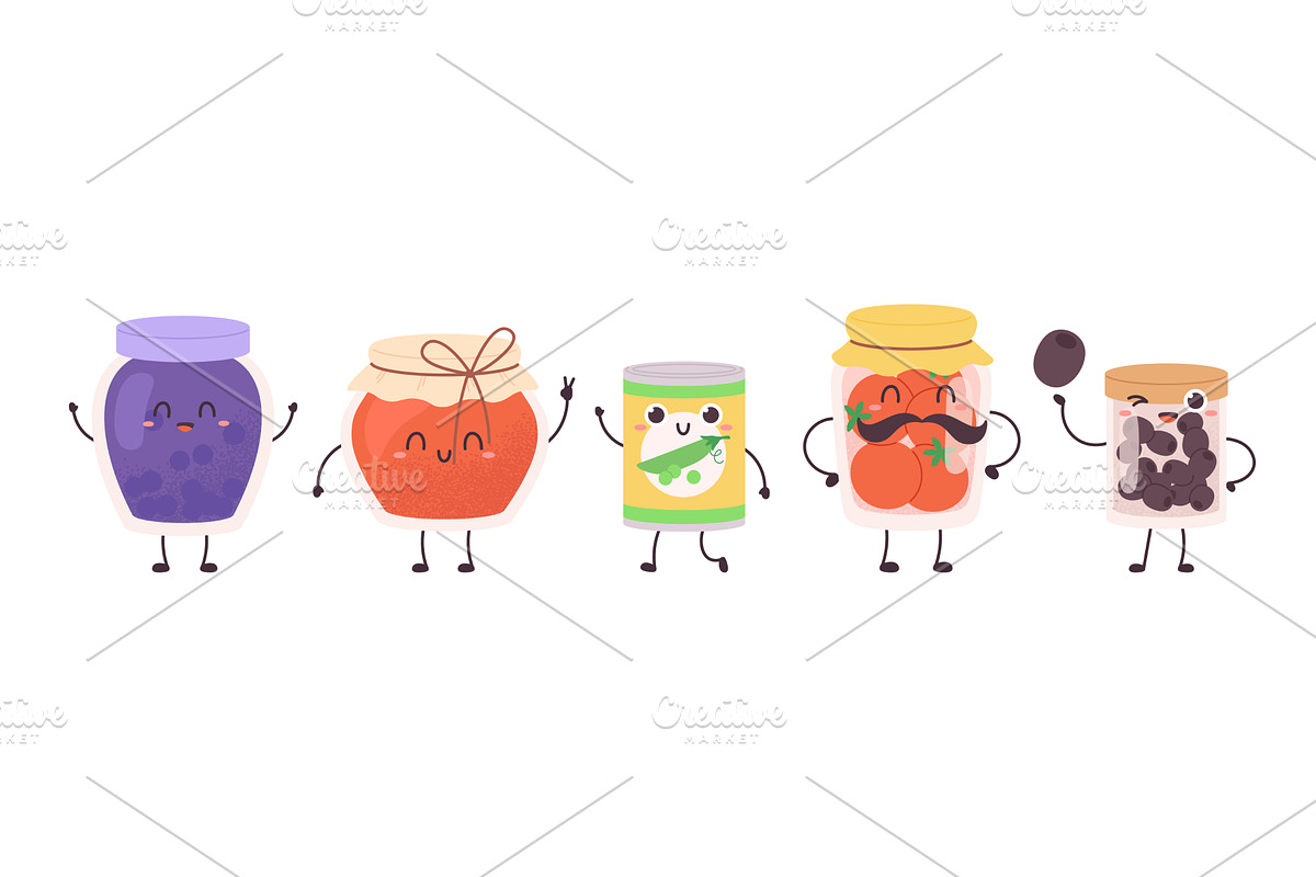 Jam jars and preserves characters, a Food Illustration by LadadikArt