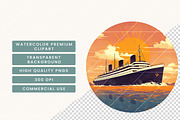 Vintage Cruise Ship Sunset Clipart, a Transportation Illustration by BusyDaydesign (Thumbnail 5 of 9)