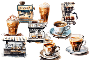 Watercolor Coffee Lover Clipart Set