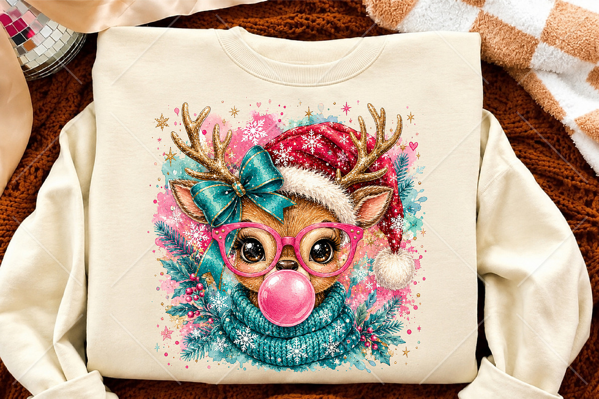 Pink Bubblegum Reindeer Christmas, a Seasonal Illustration by Canvas Craft (Photo 4 of 6)