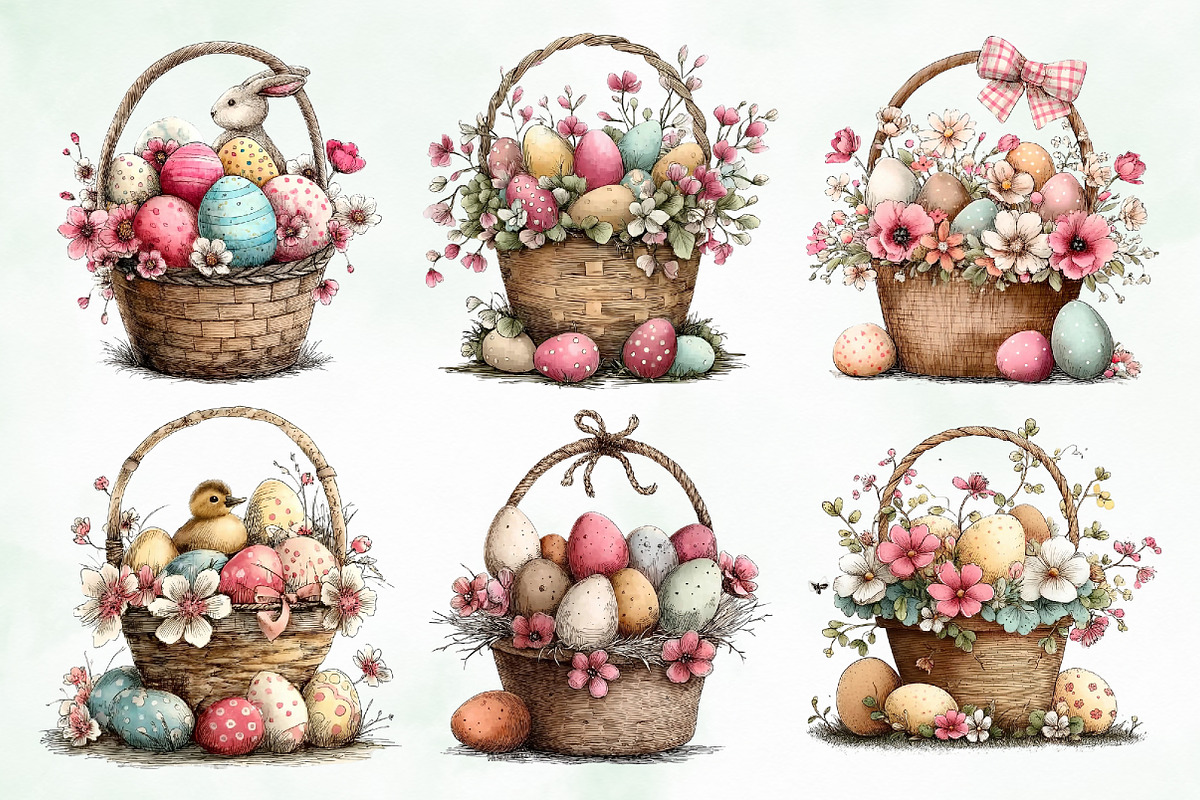 Whimsical Easter Basket Clipart, an Illustration by Creative Art (Photo 7 of 8)